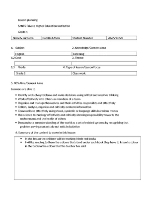Grade 1 English Phonics Word Build Lesson Plan SANTS 2023 - Studocu