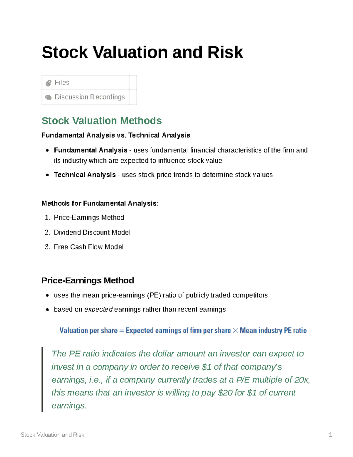 Stock Valuation and Risk - Stock Valuation and Risk Files Discussion ...