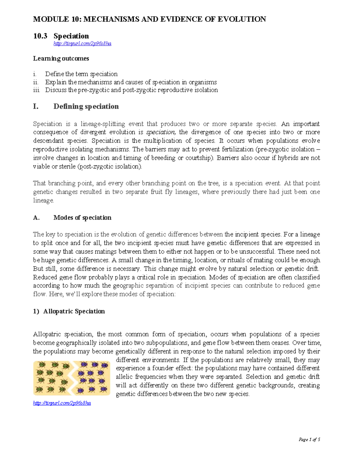 Module 10: Mechanisms of Evolution & Speciation Lecture Notes 10 - Studocu