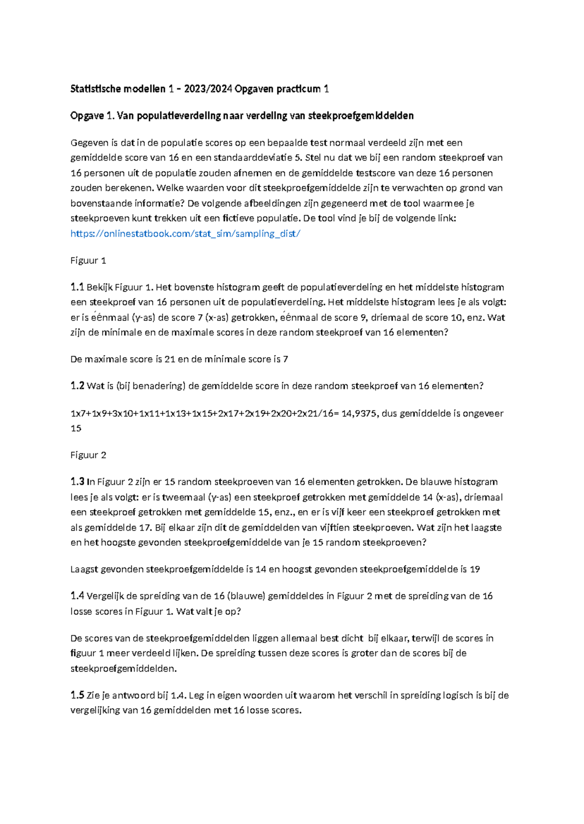 Statistical Models Practicum Overview and Key Concepts - Studeersnel