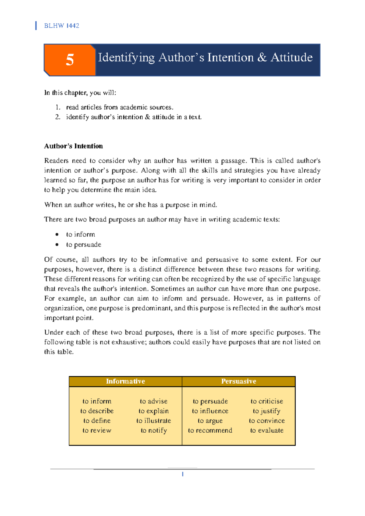 5-Authors Intention Attitude - In this chapter, you will: read articles ...