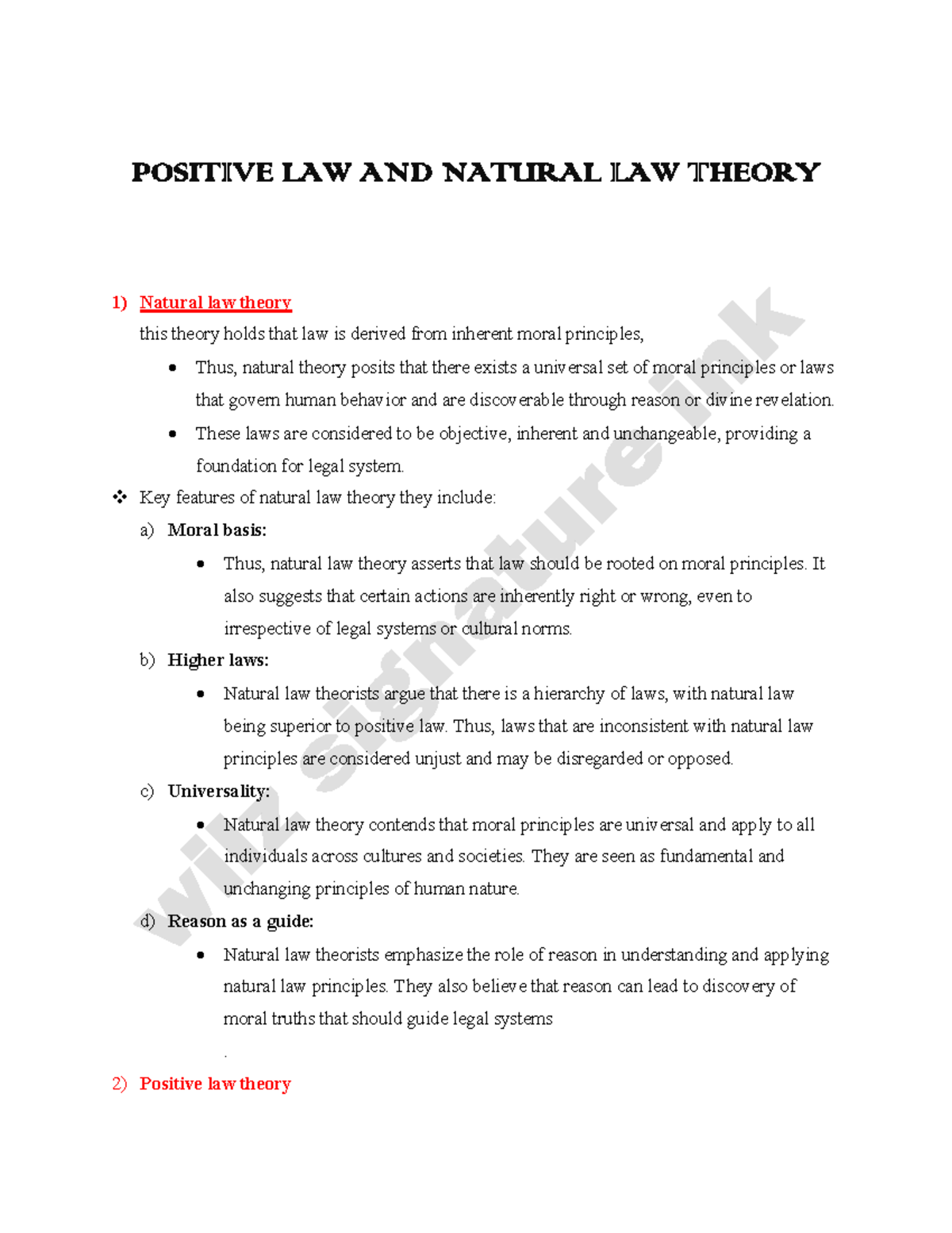 Positive Law and Natural Law Theory Overview (125138) - Studocu