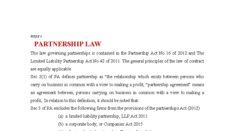 Partnership Law Notes (LAW 101): Key Principles and Regulations - Studocu