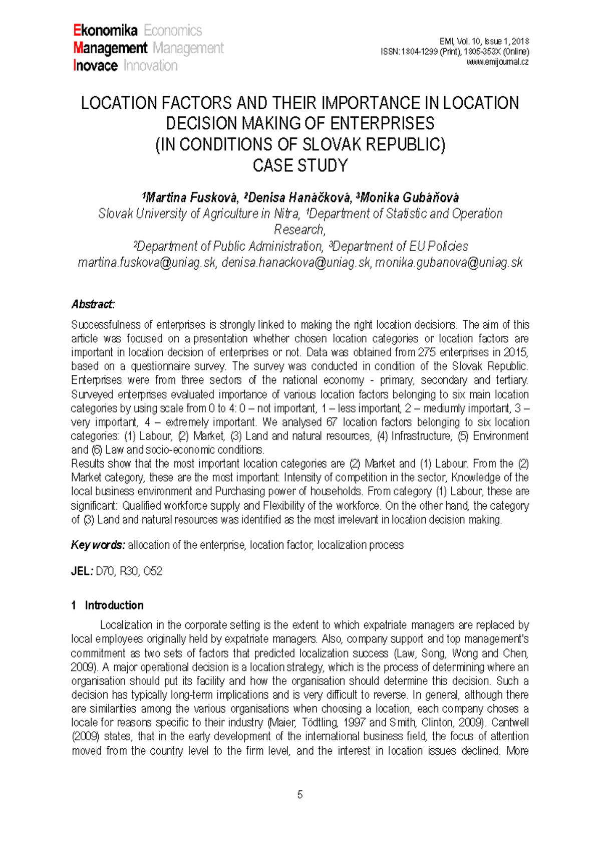 Case Study on Location Factors in Enterprises Decision-Making (03/2018 ...
