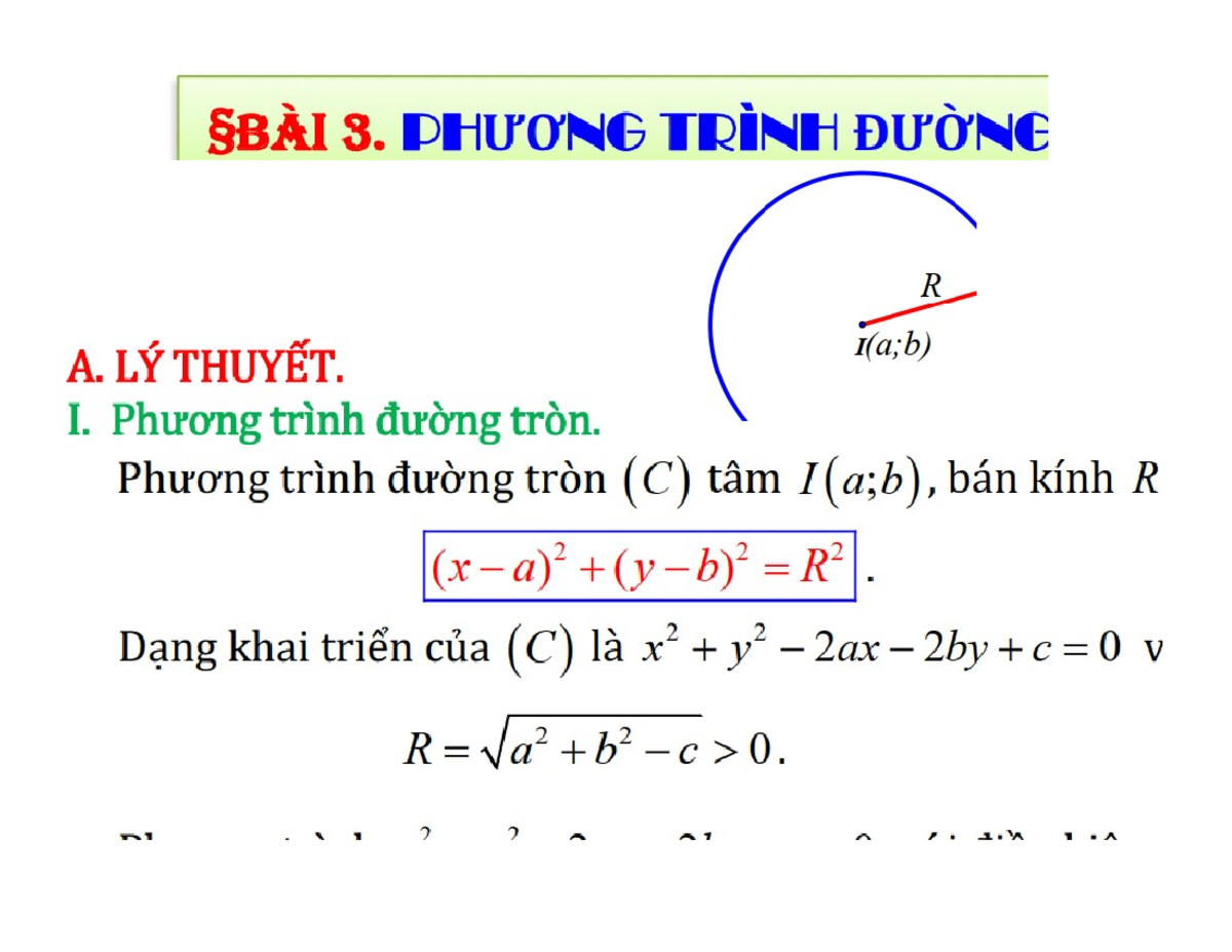 Phương Trình Đường Tròn - Tài Liệu Ôn Tập Chương 4 (MATH 101) - Studocu