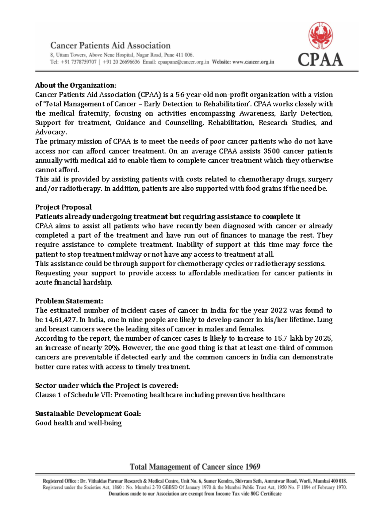 CPAA Project Proposal: Support for Cancer Patients in Financial ...