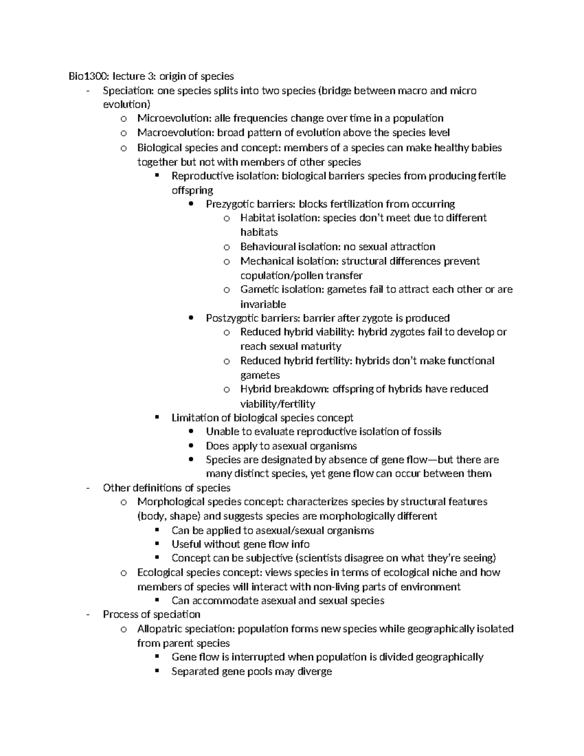 Lec 3 - lecture notes for 2022/2023 - Bio1300: lecture 3: origin of ...