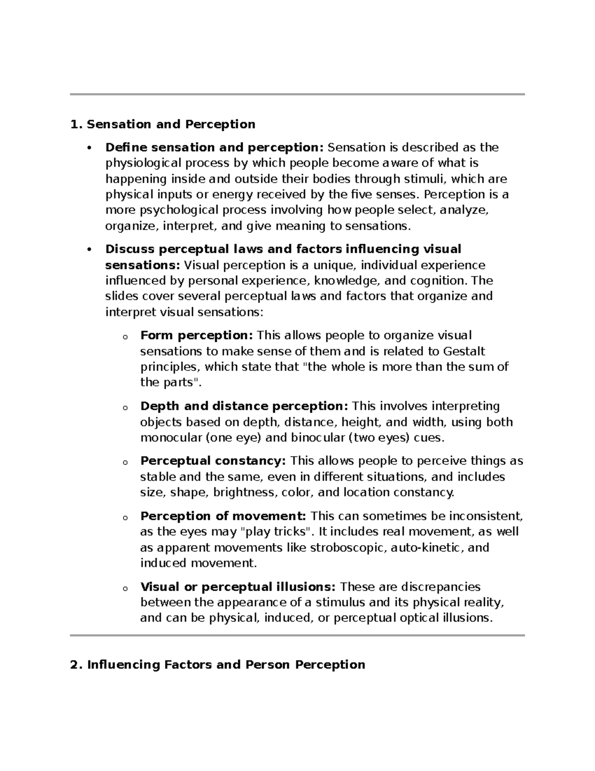 Unit 4 Summary: Sensation and Perception Study Notes - Studocu
