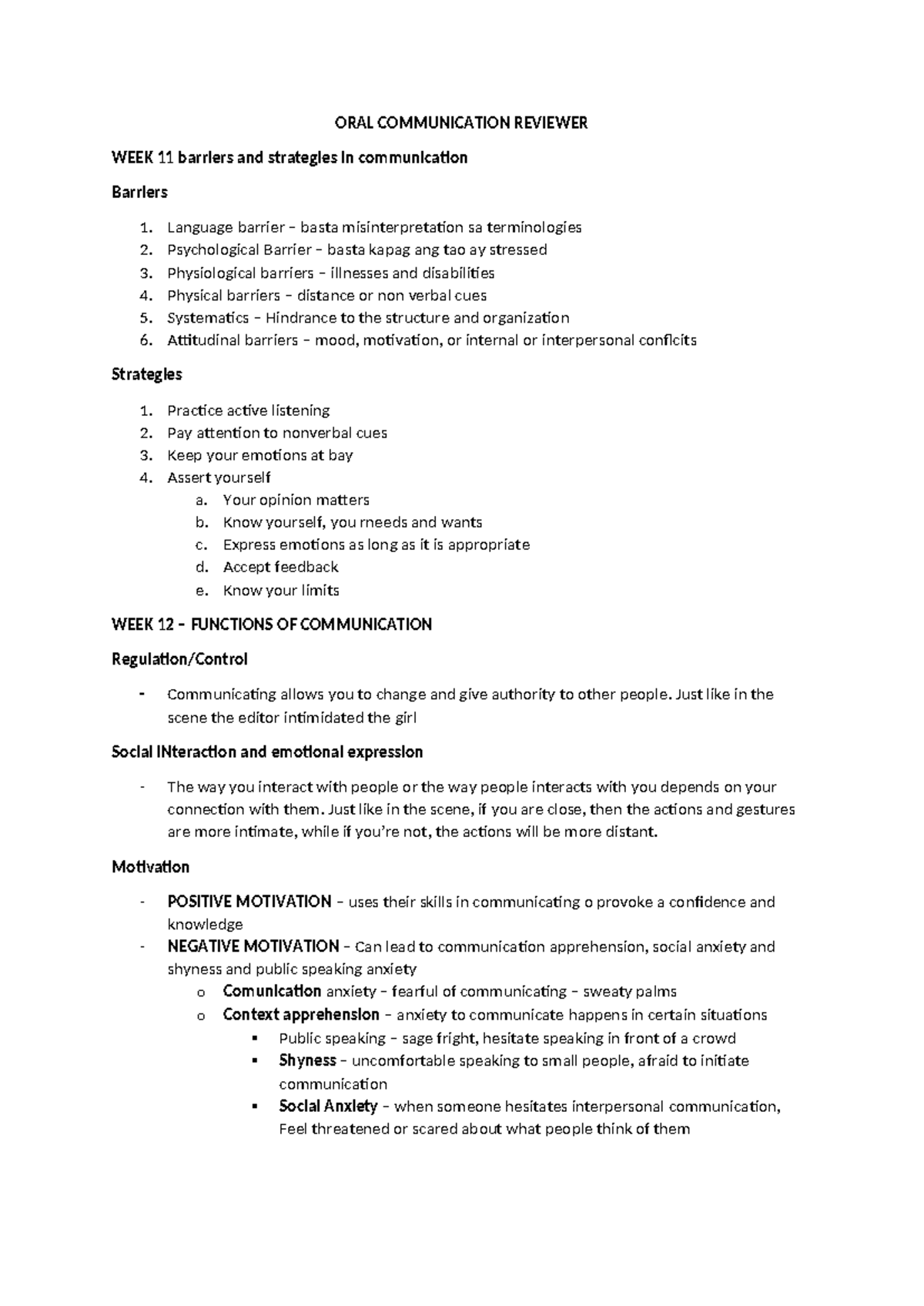 Oral Communication Reviewer: Key Concepts and Strategies Summary - Studocu
