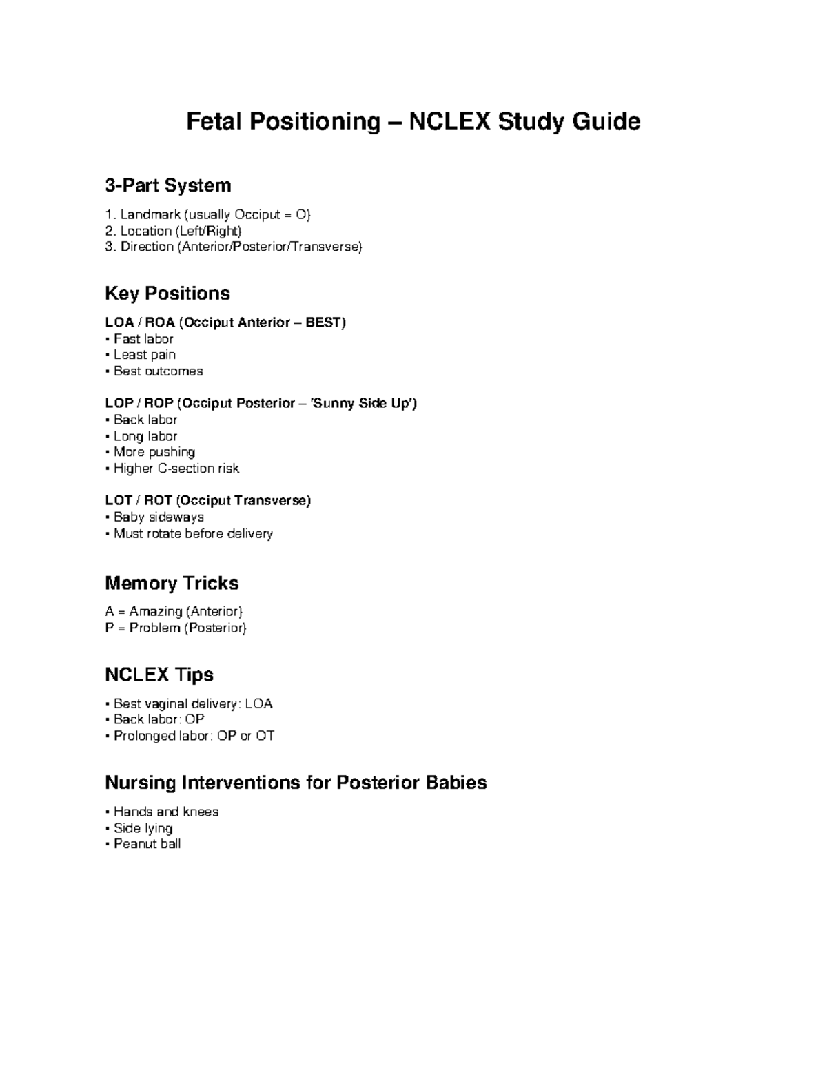 Fetal Positioning Study Guide - Fetal Positioning – NCLEX Study Guide 3 ...