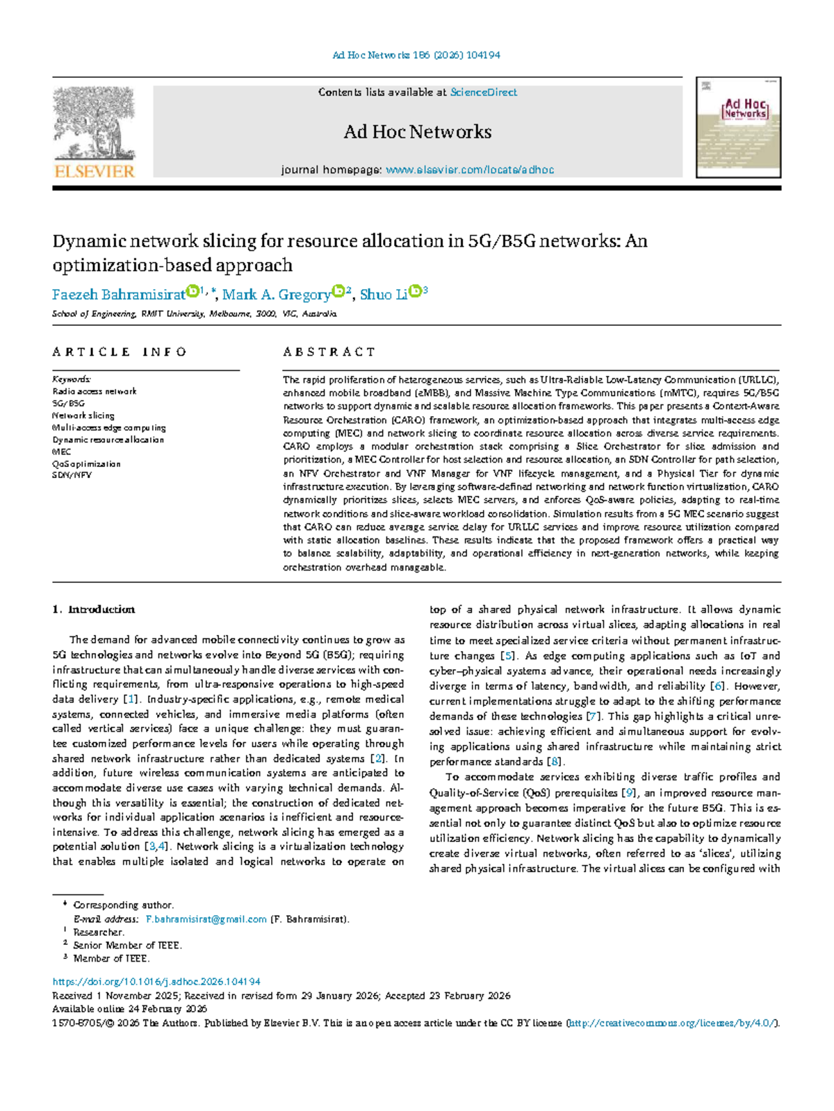 Dynamic Resource Allocation in 5G Networks: CARO Framework for Network ...