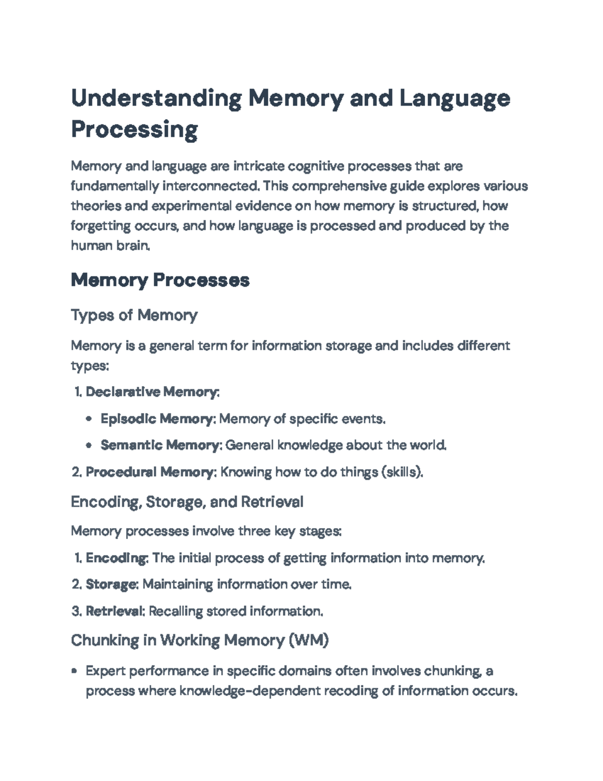Cognitive Interconnection: Memory & Language Processing Unveiled - Studocu