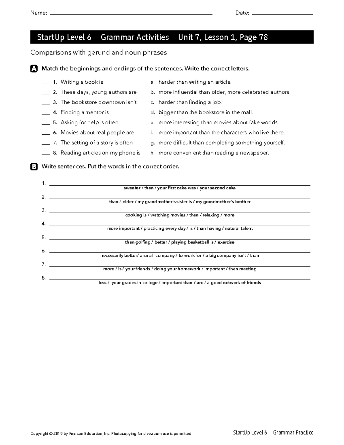 StartUp Level 6 Grammar Activities: Unit 7 Lessons on Comparisons and ...