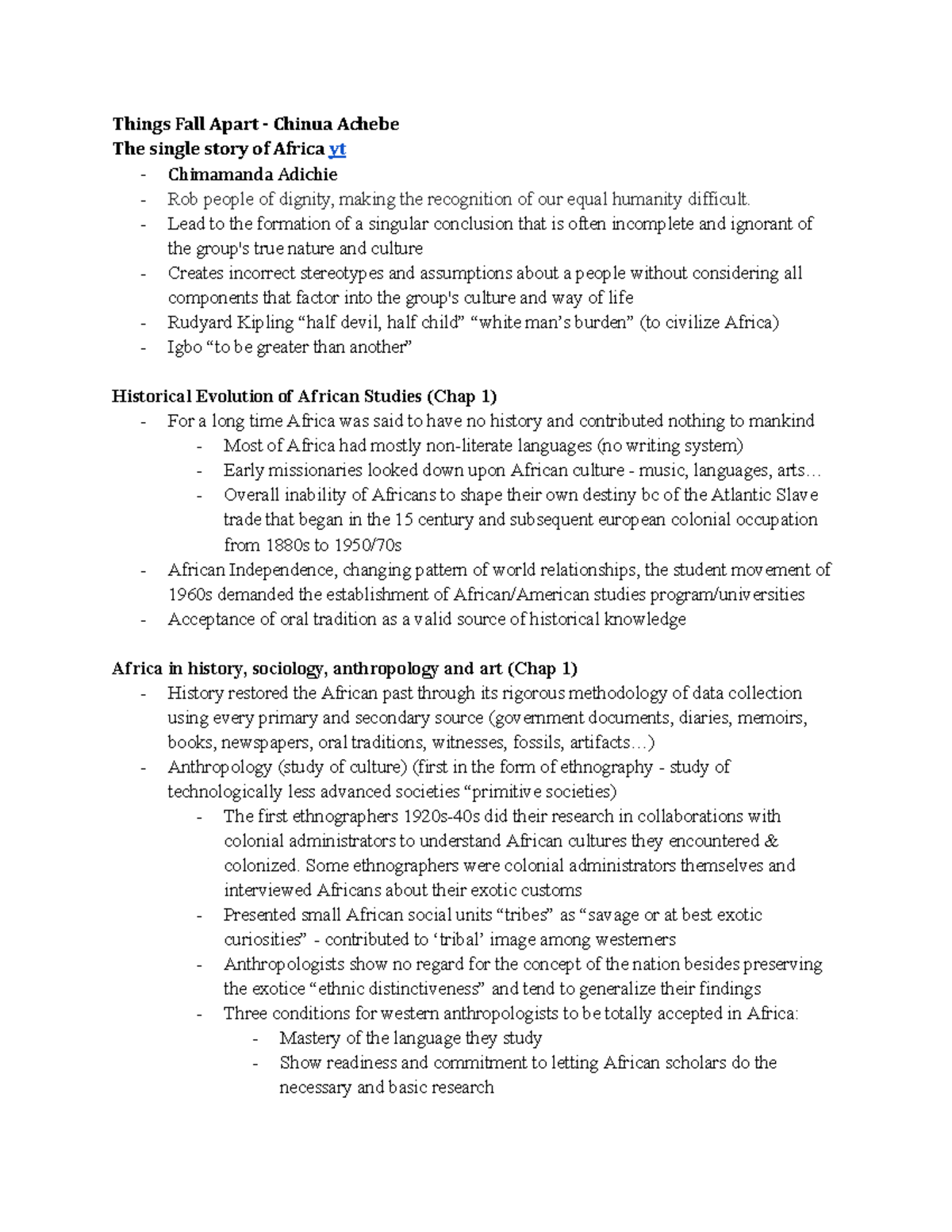 AFST 101 Notes: Chapter 1 Summary of 'Things Fall Apart' - Studocu