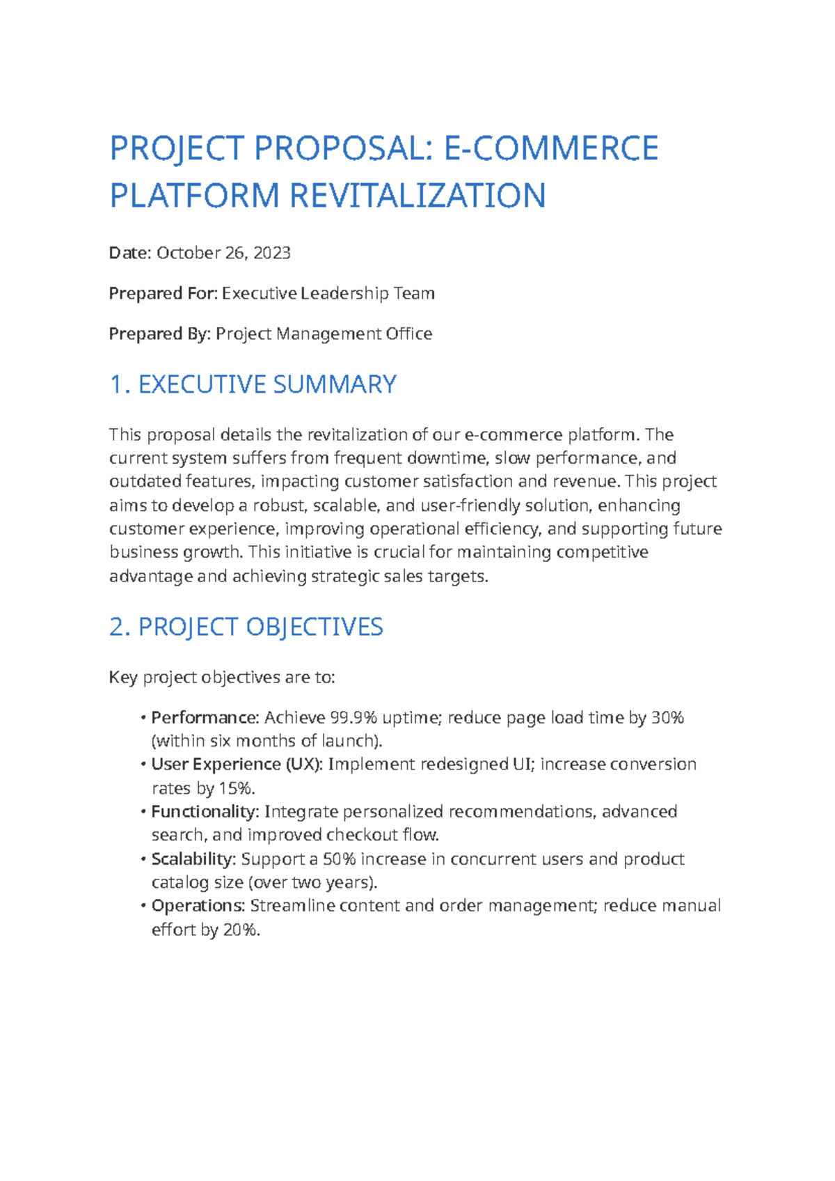PROJECT PROPOSAL: PLATFORM REVITALIZATION (PMO) - Studocu