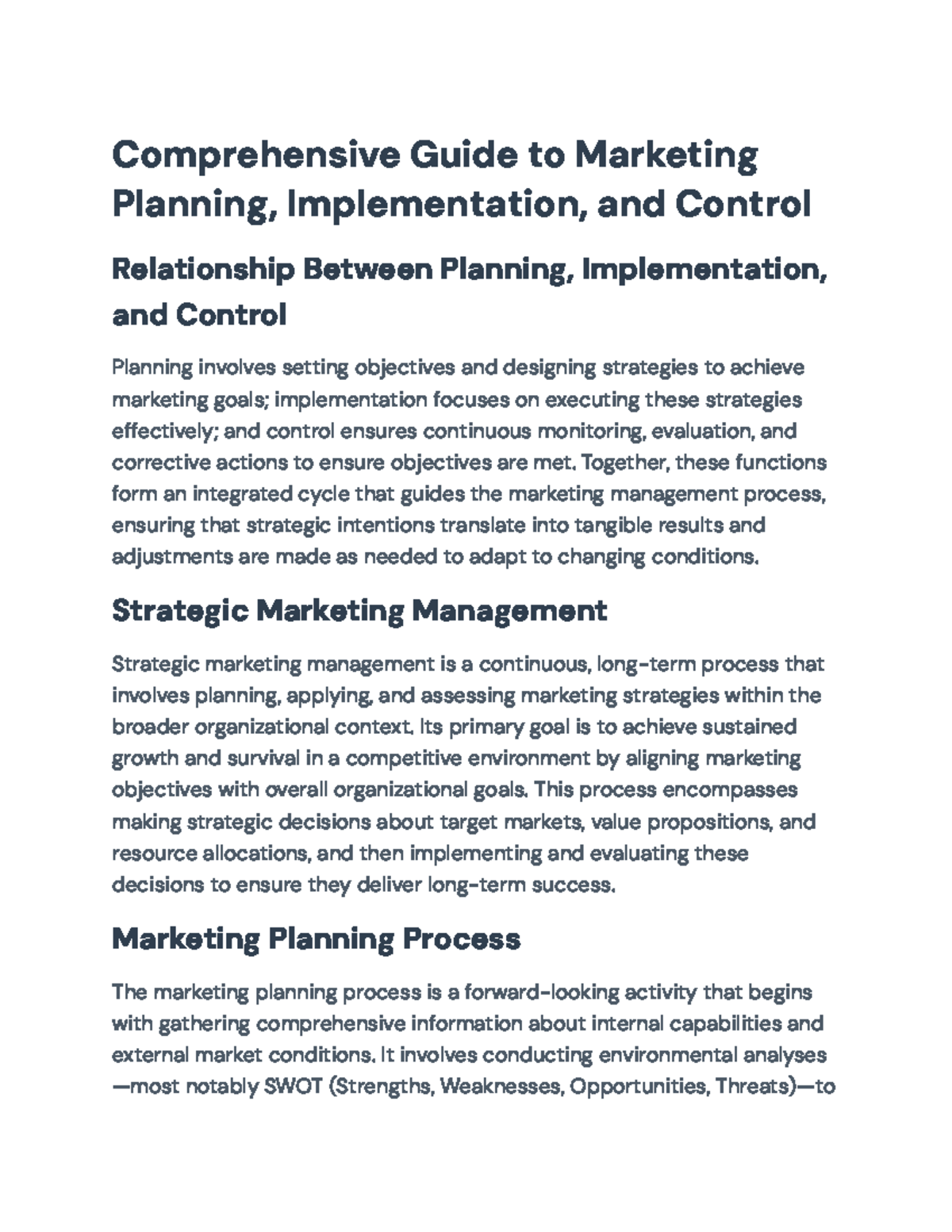 Comprehensive Guide to MKTG 101: Planning, Implementation, & Control ...