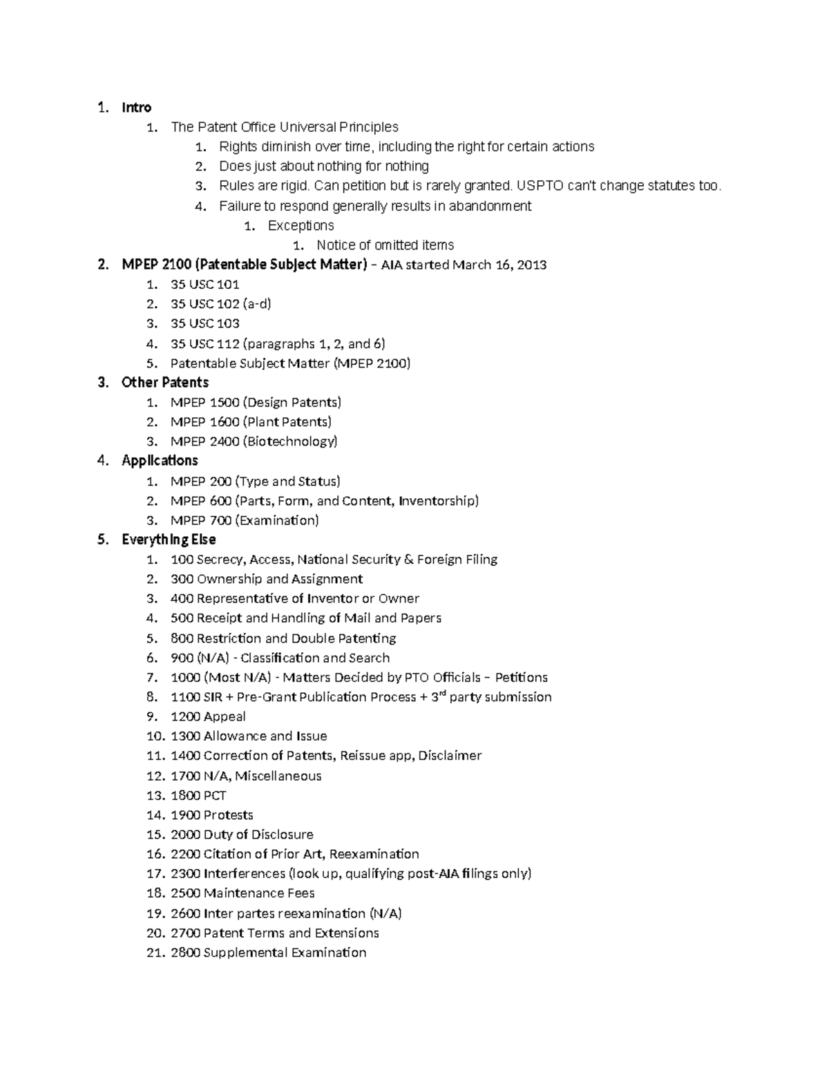 Patent Bar Exam Outline: Key Principles and MPEP Sections - Studocu