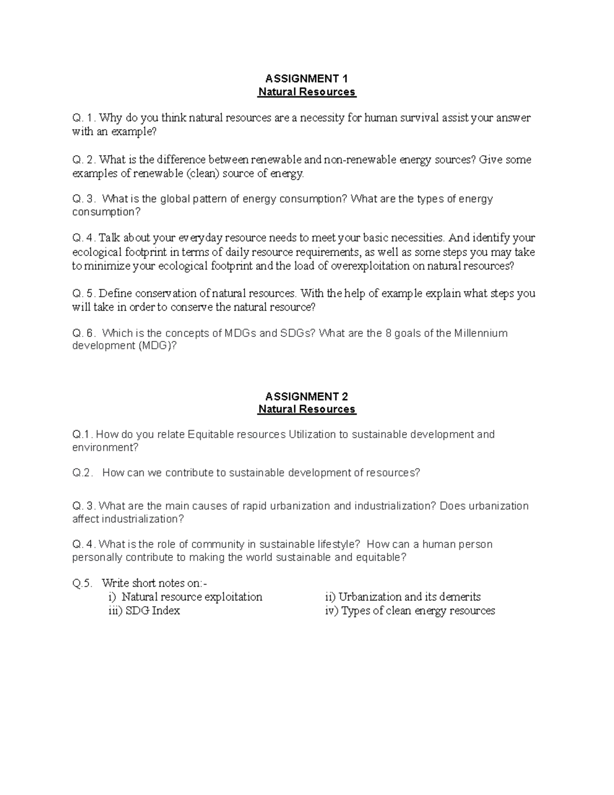 Natural Resources Assignment (NR 101): Examining Sustainability and ...