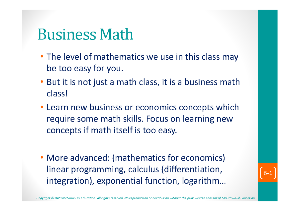Business Math ch6 - This course introduces fundamental mathematical ...