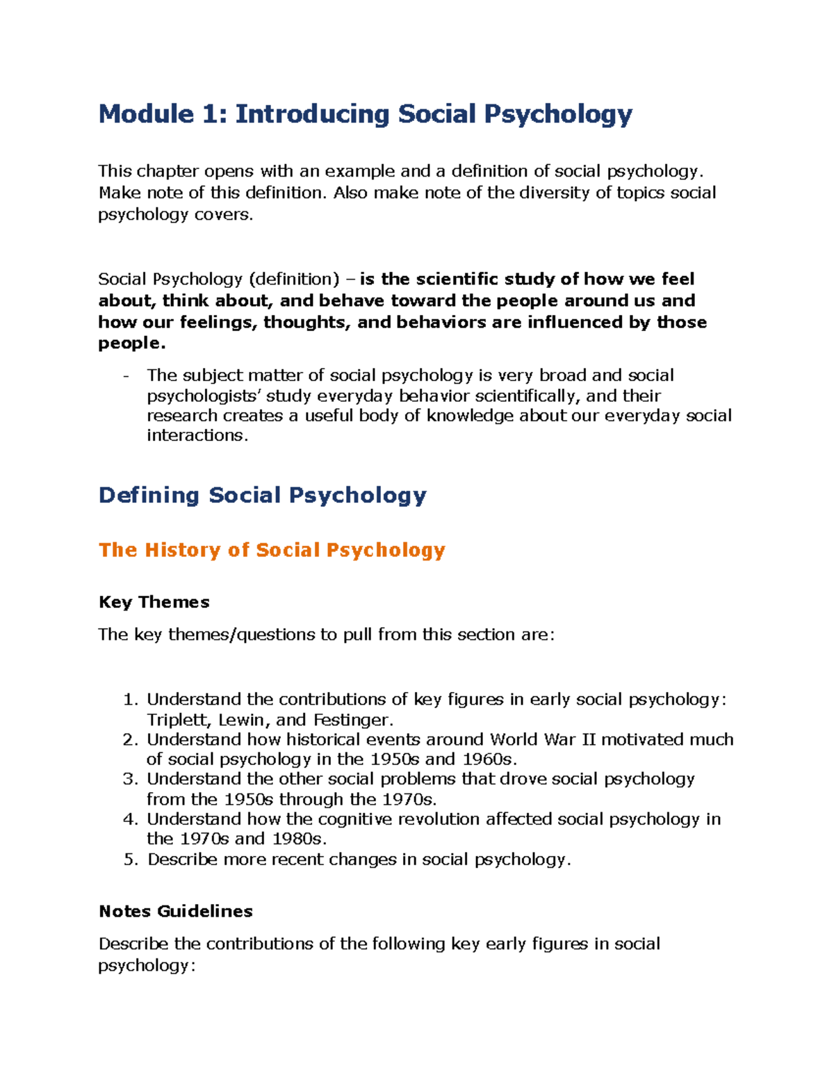 PSYC241 Module 1 Notes - Module 1: Introducing Social Psychology This ...