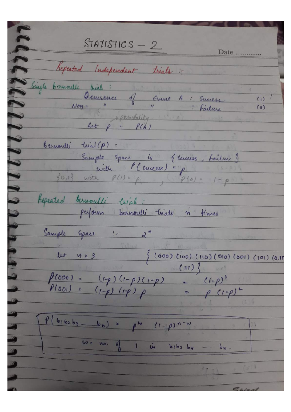 Stats 2 handwritten notes - STATISTICS 2 Date Repeated Independent ...