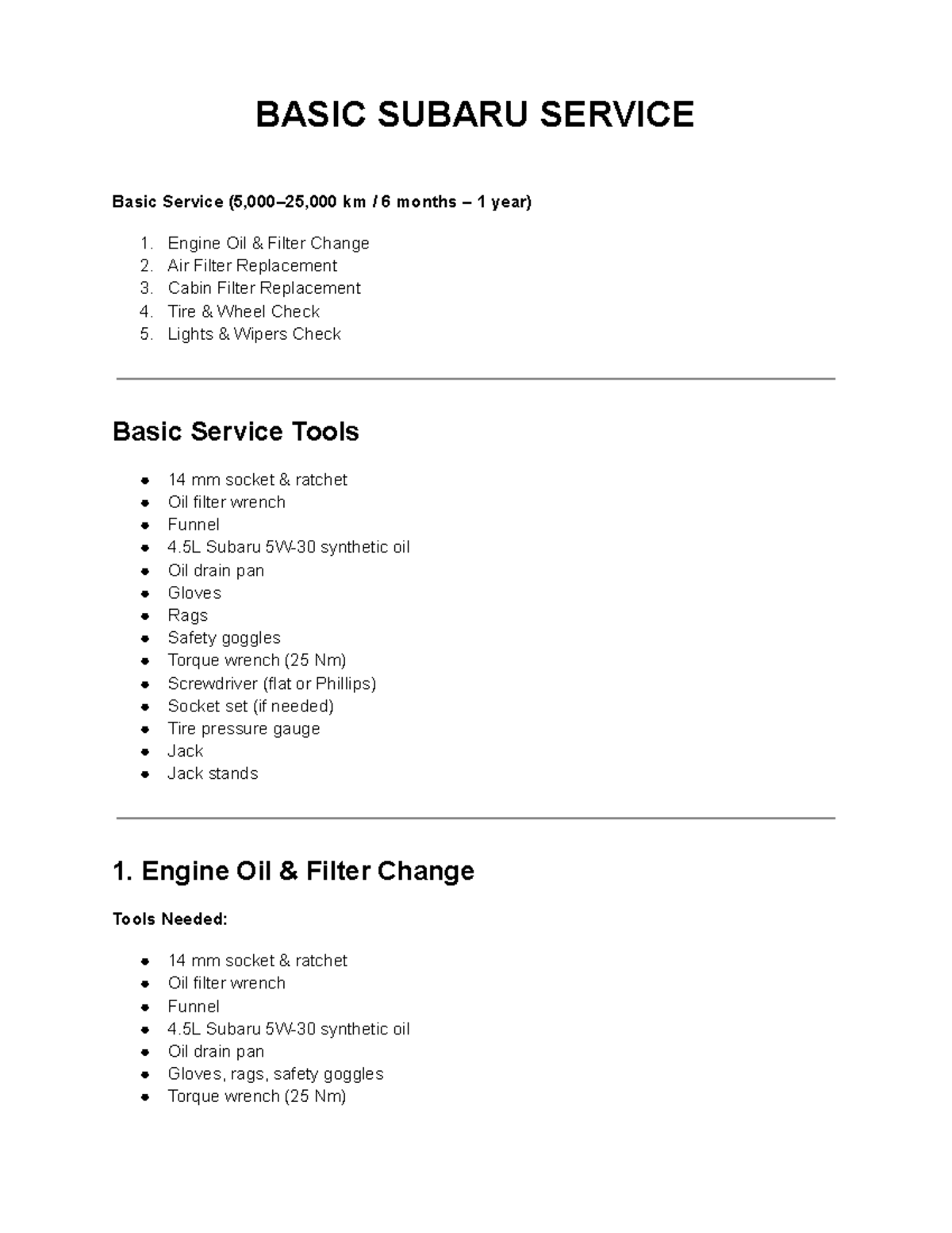 BASIC SUBARU SERVICE: Essential Maintenance Guide for 6-Months & 1-Year ...