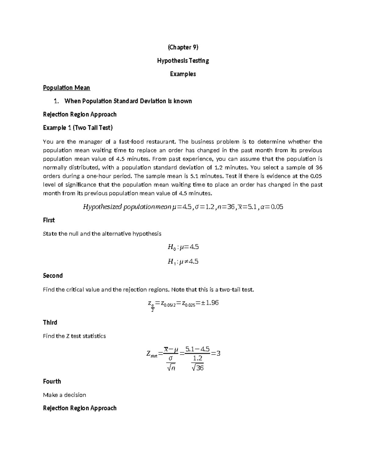 MATH 201 - Chapter 9 Examples: Hypothesis Testing Practice Questions ...