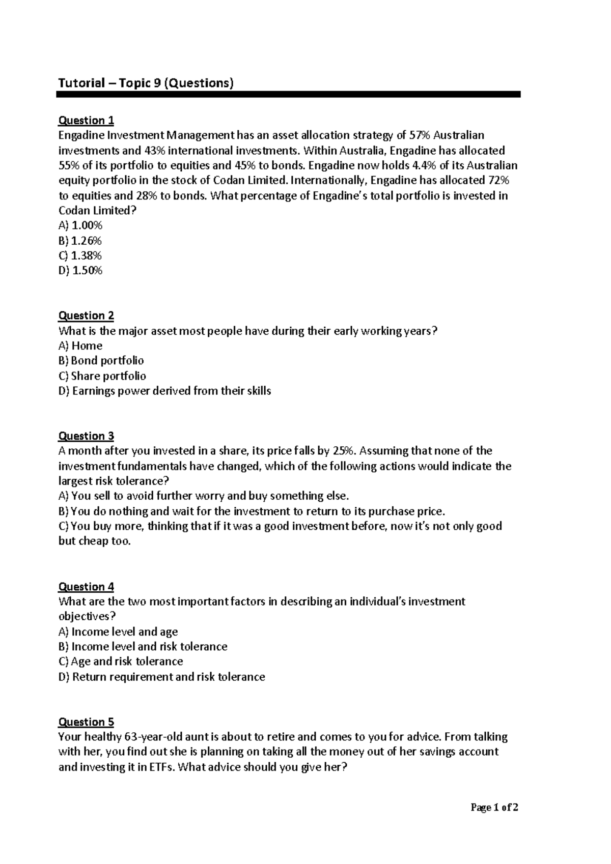 Tutorial (Q) Topic 9 – Individual Investors & Investment Process-1 ...