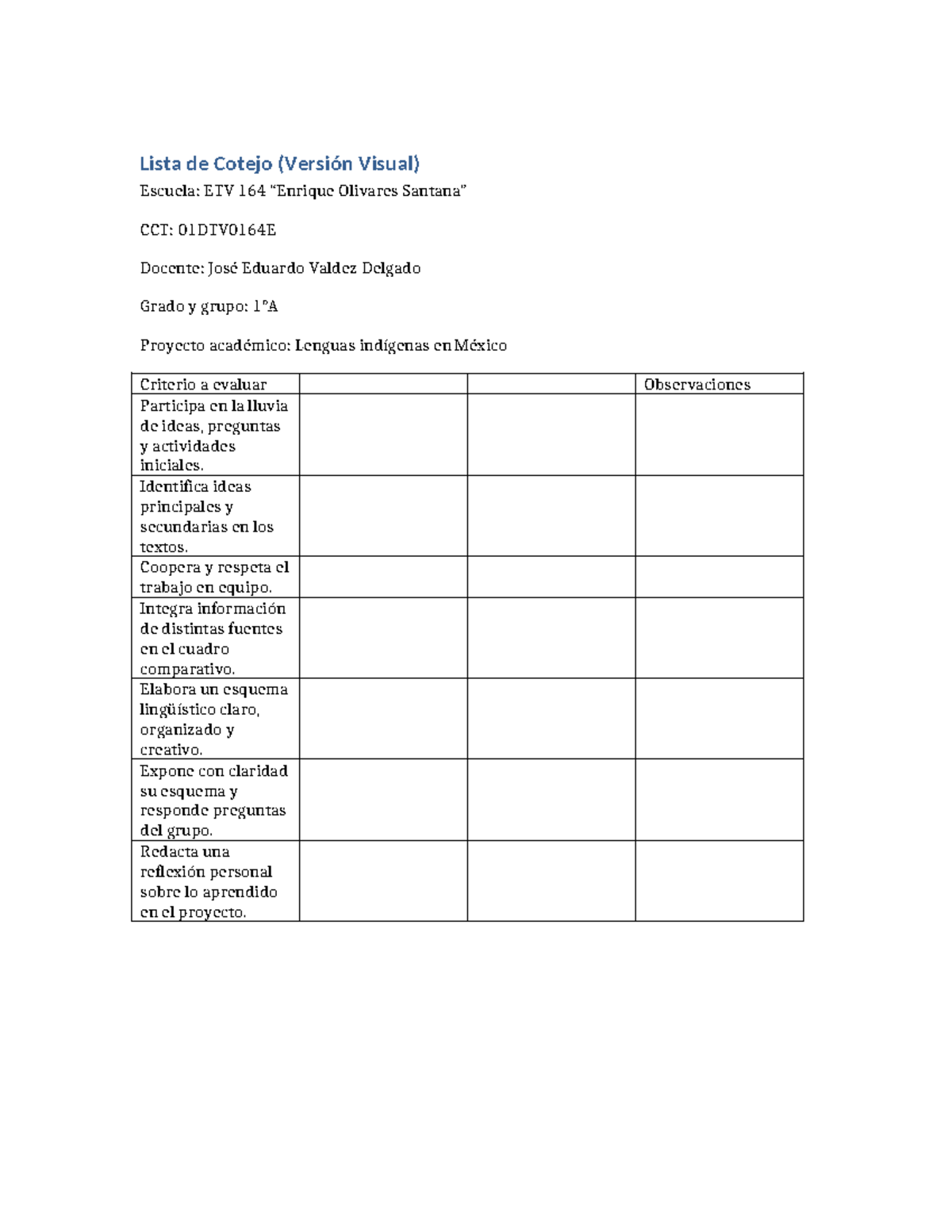Lista de Cotejo Visual - ensayo - Lista de Cotejo (Versión Visual ...
