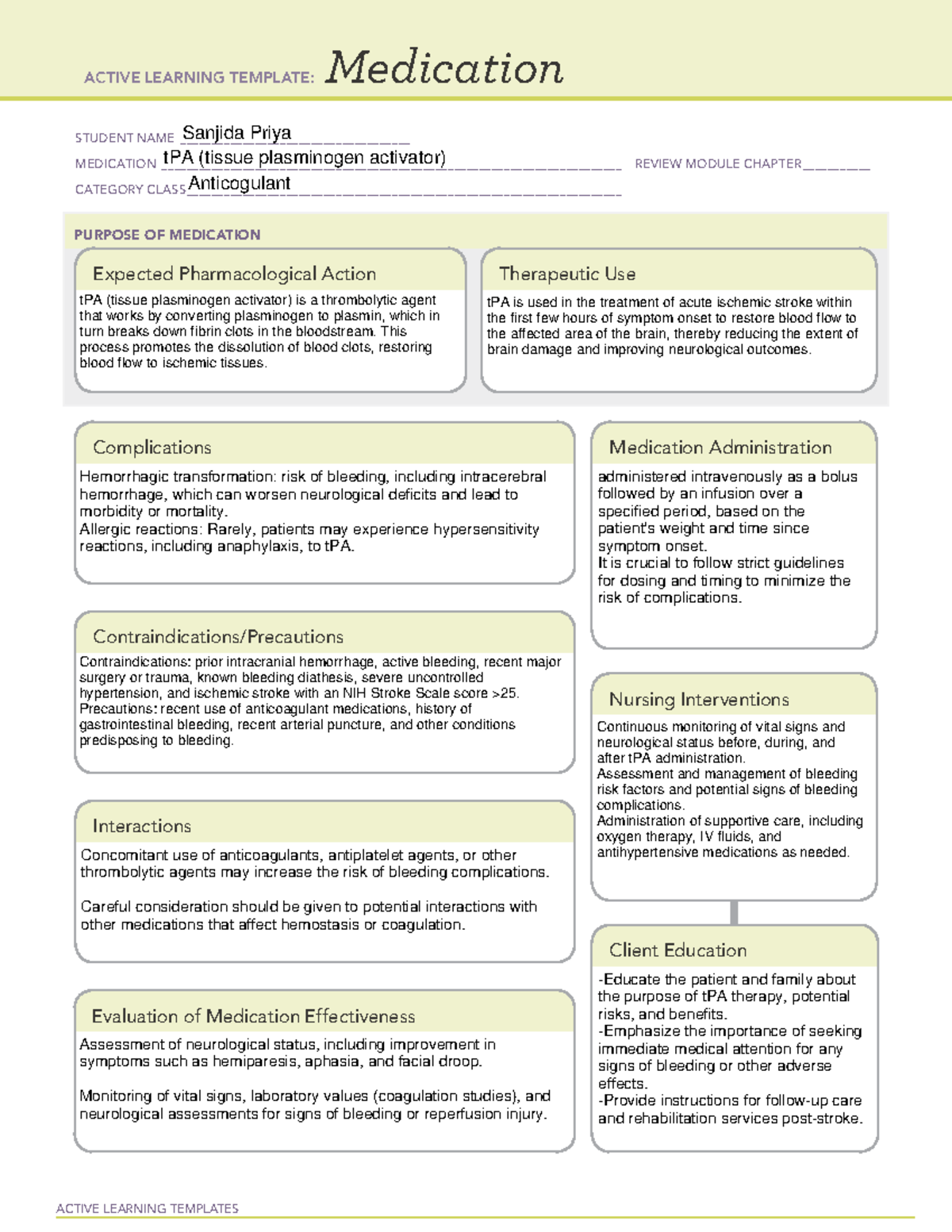 Medication Template for PA Students - Studocu