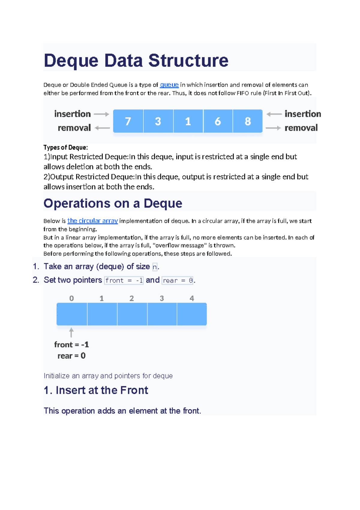 Deque Data Structure Overview and Operations - Studocu
