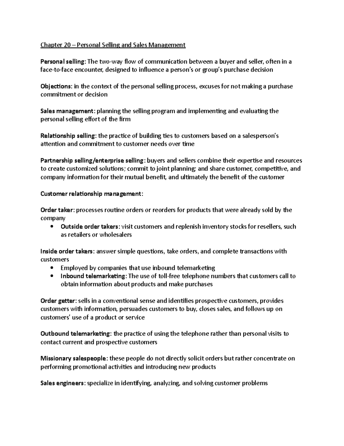 Chapter 20 - Personal Selling & Sales Management Concepts - Studocu