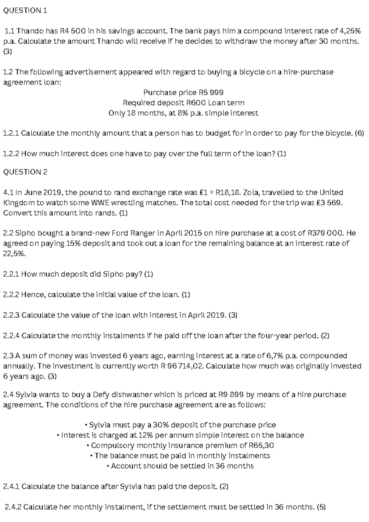 Grd 10 Financial Math: Interest Calculations & Loan Analysis - Studocu