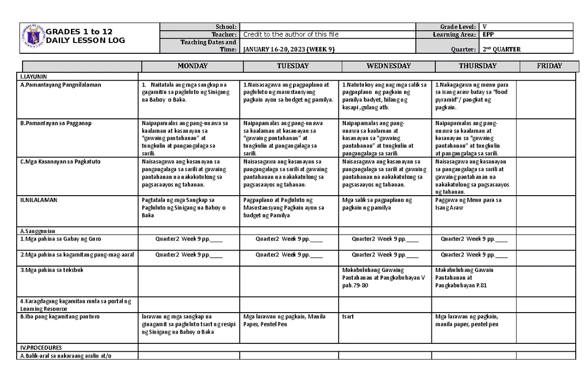 DLL ESP 5 Q2 W7 - fvgfbdfbfdhhrgt - GRADES 1 to 12 DAILY LESSON LOG ...