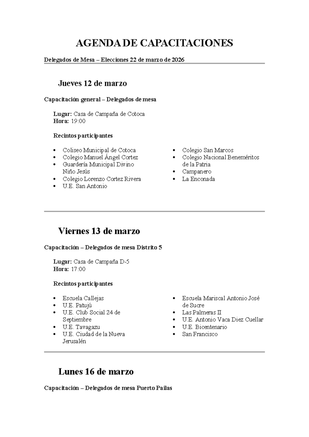 Agenda de Capacitaciones para Delegados de Mesa - Elecciones 2026 - Studocu