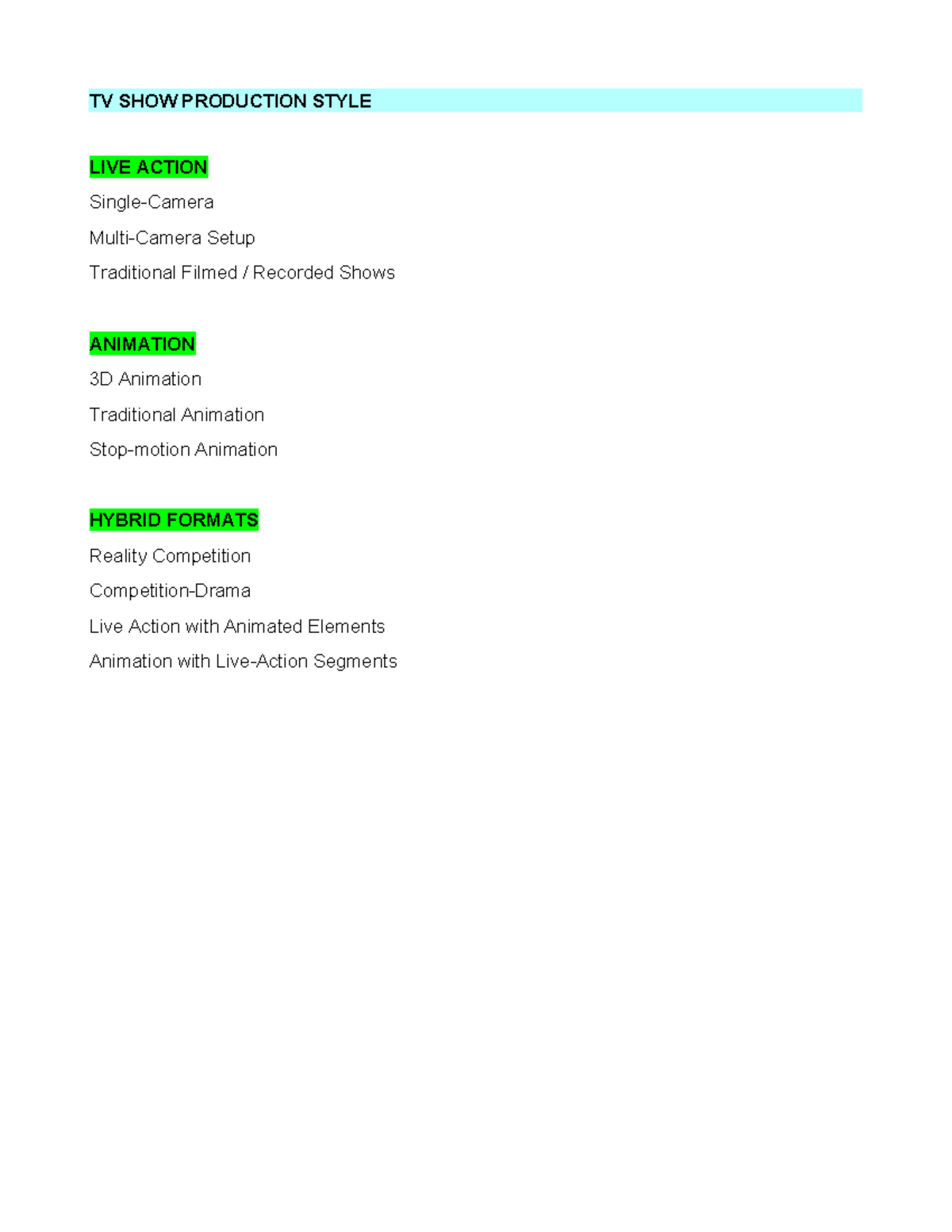 Comprehensive Guide to TV Show Production Styles and Genres (TVP 101 ...