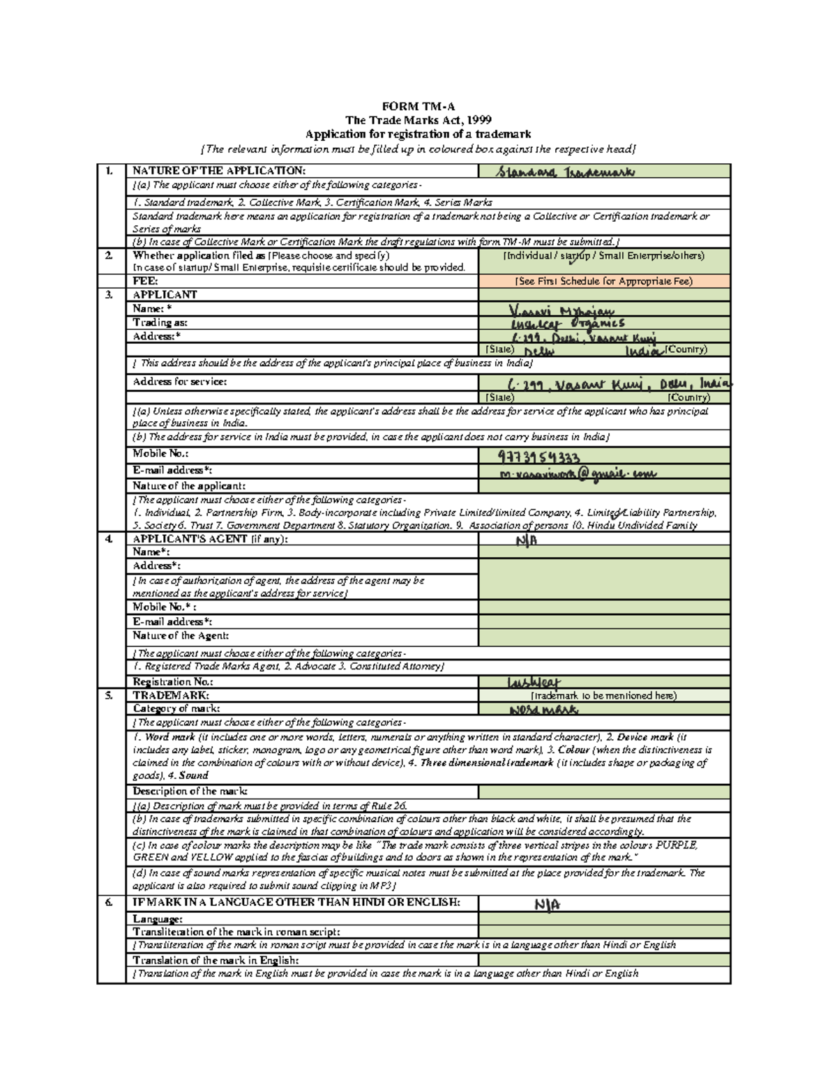 Trademark Registration Form - Form TM-A (Application Process) - Studocu