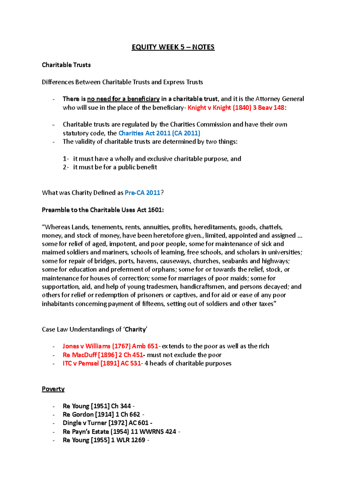 Charitable Trusts: Key Concepts and Legal Principles (Equity WK5) - Studocu