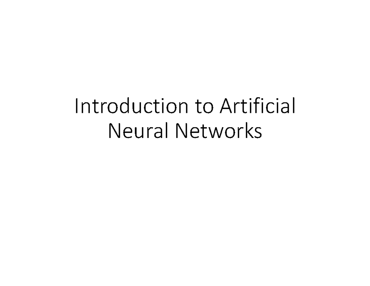 Introduction to artificial neural networks (ANN) - Studocu