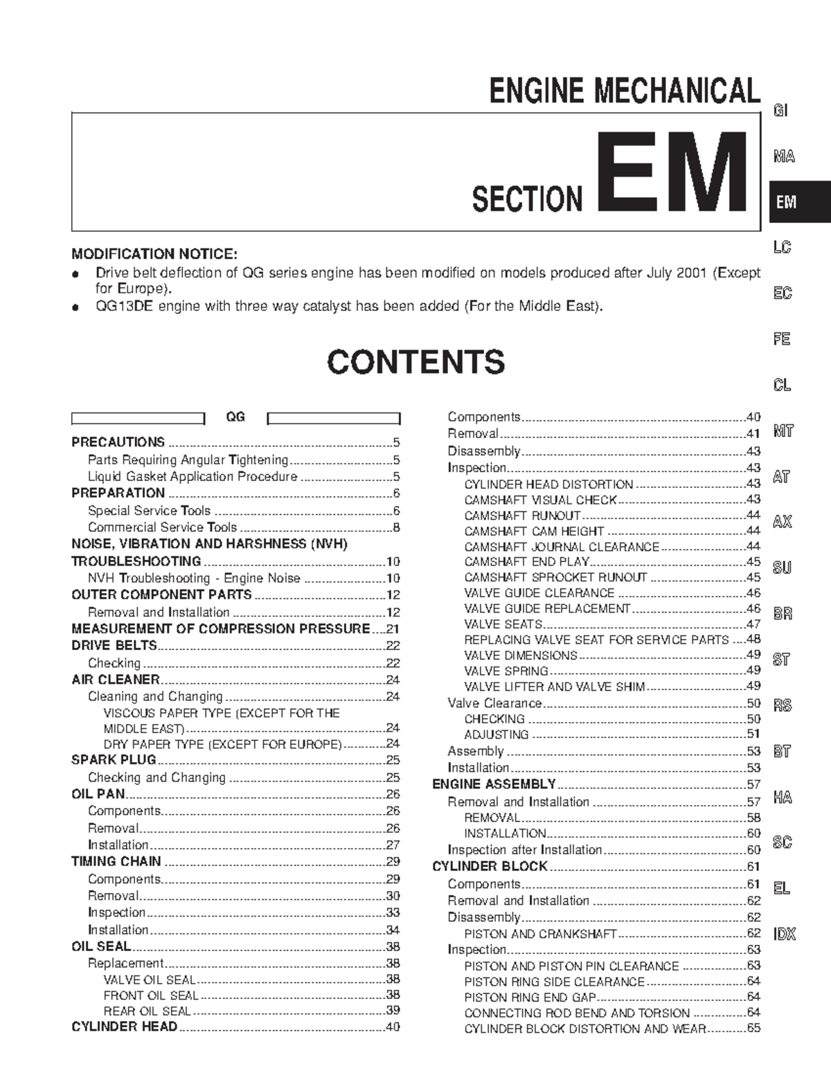 QG-13 Engine Mechanical Service and Troubleshooting Guide - Document Preview