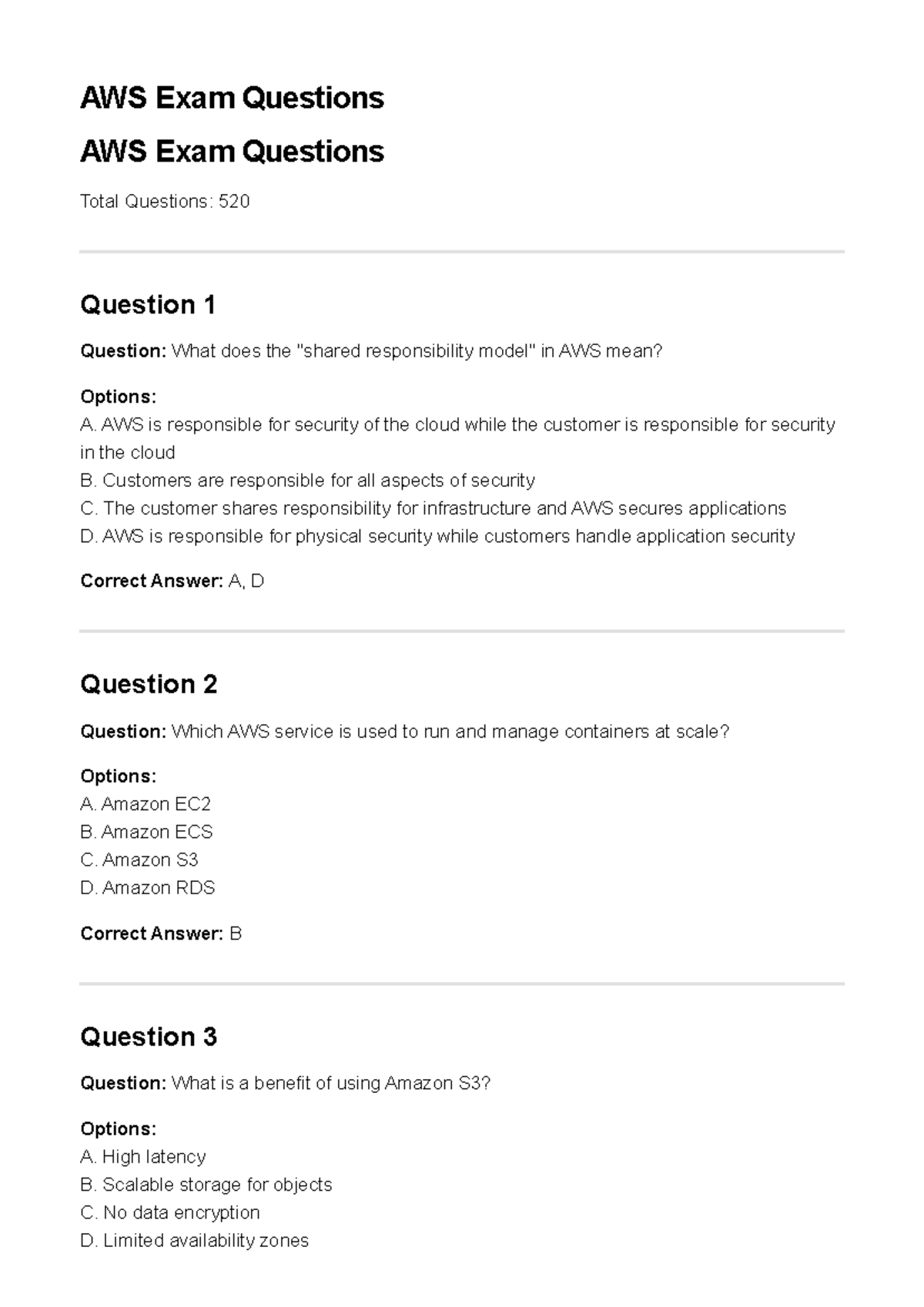 AWS Exam Questions - Comprehensive Guide for AWS Certification - Studocu
