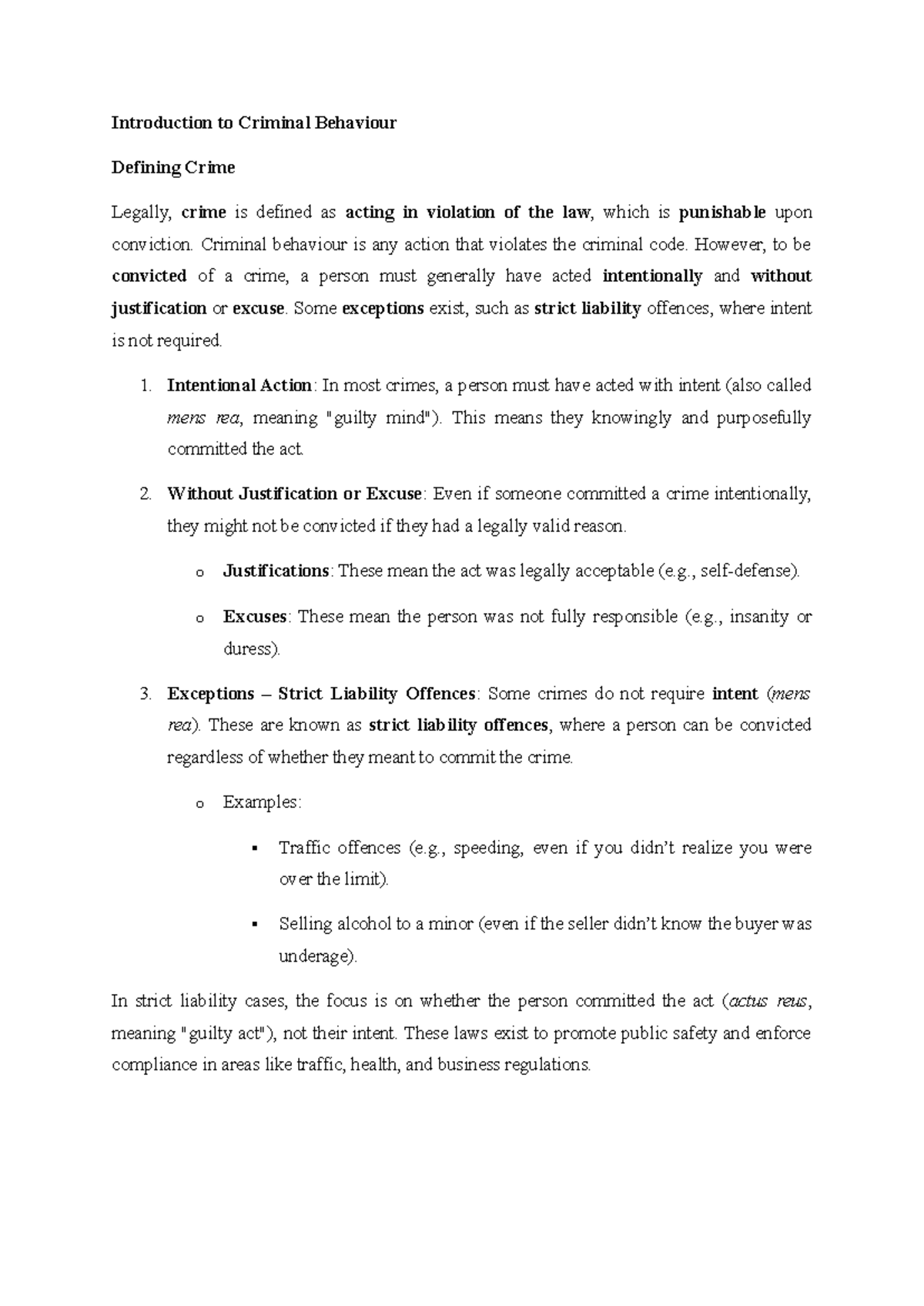 CFSD302 Lecture Notes: Understanding Criminal Behaviour and Theories ...