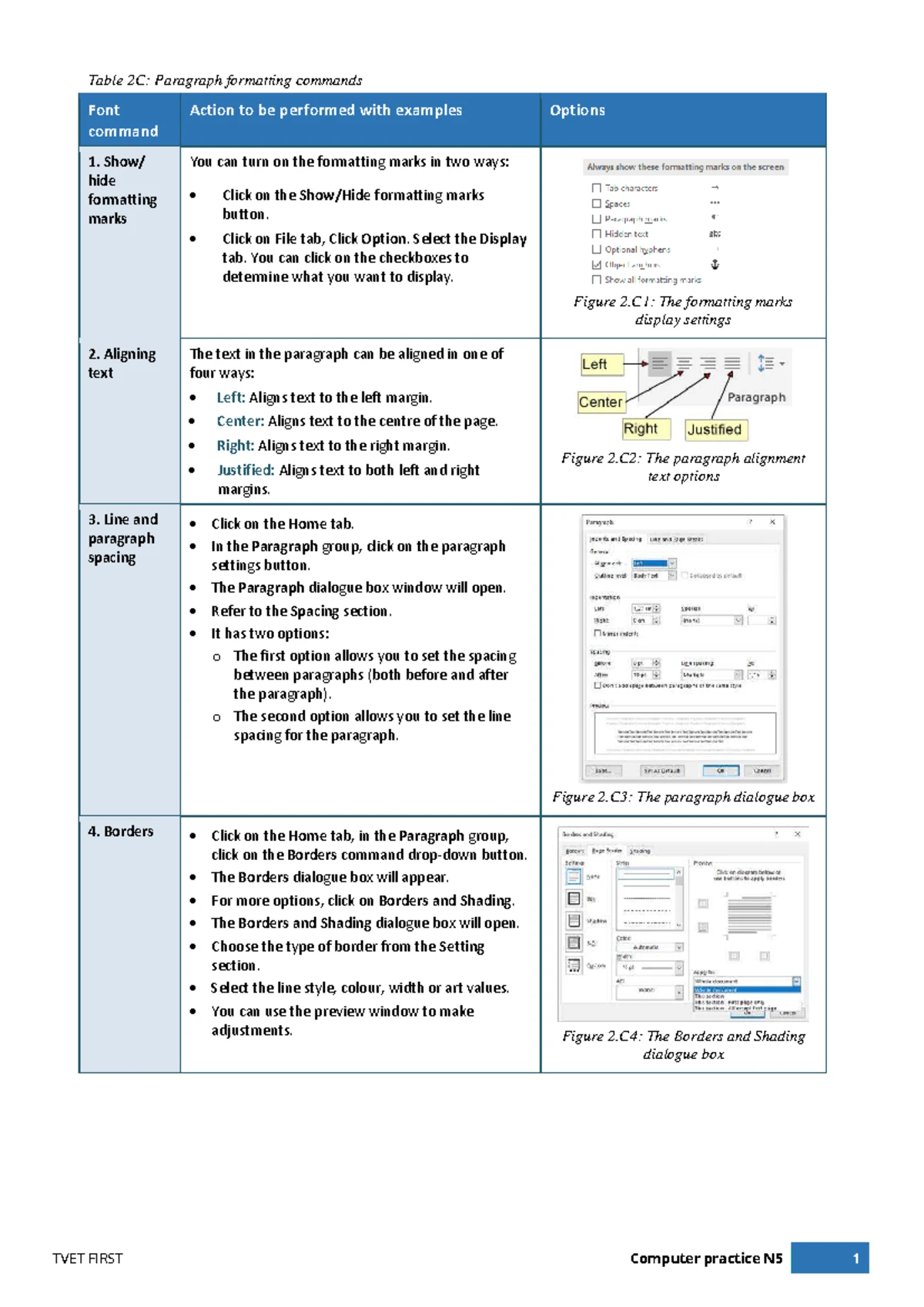Table 2A: MS Word Font Formatting Commands for TVET FIRST N5 - Studocu