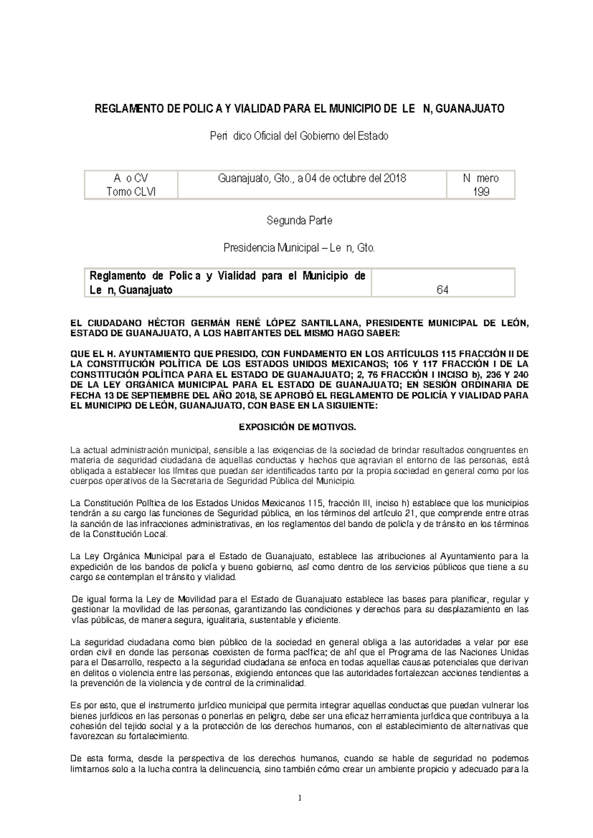 Reglamento De Policia Y Vialidad Para El Municipio De Leon