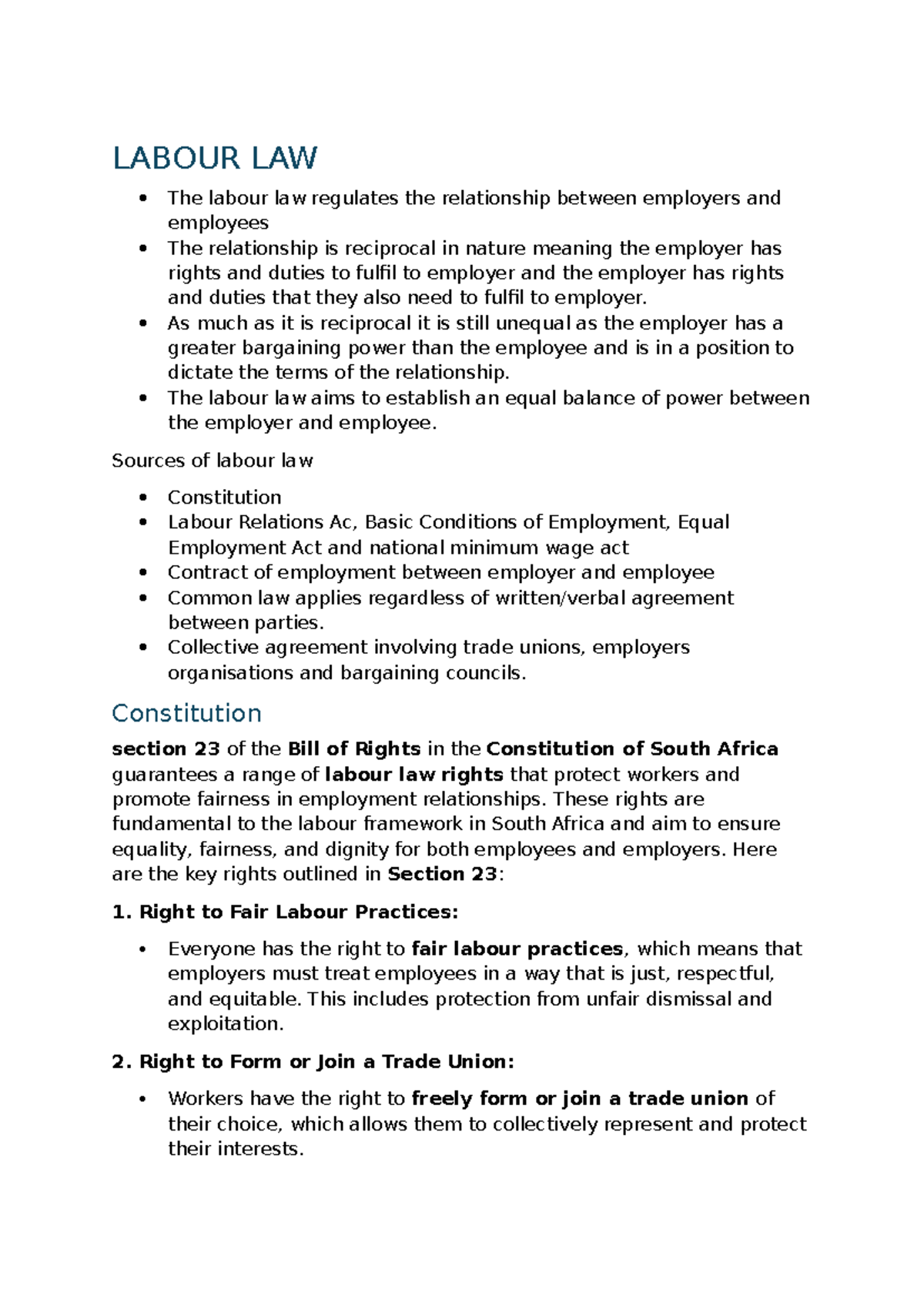 Labour Law Overview and Key Principles - KRG201 - Studocu