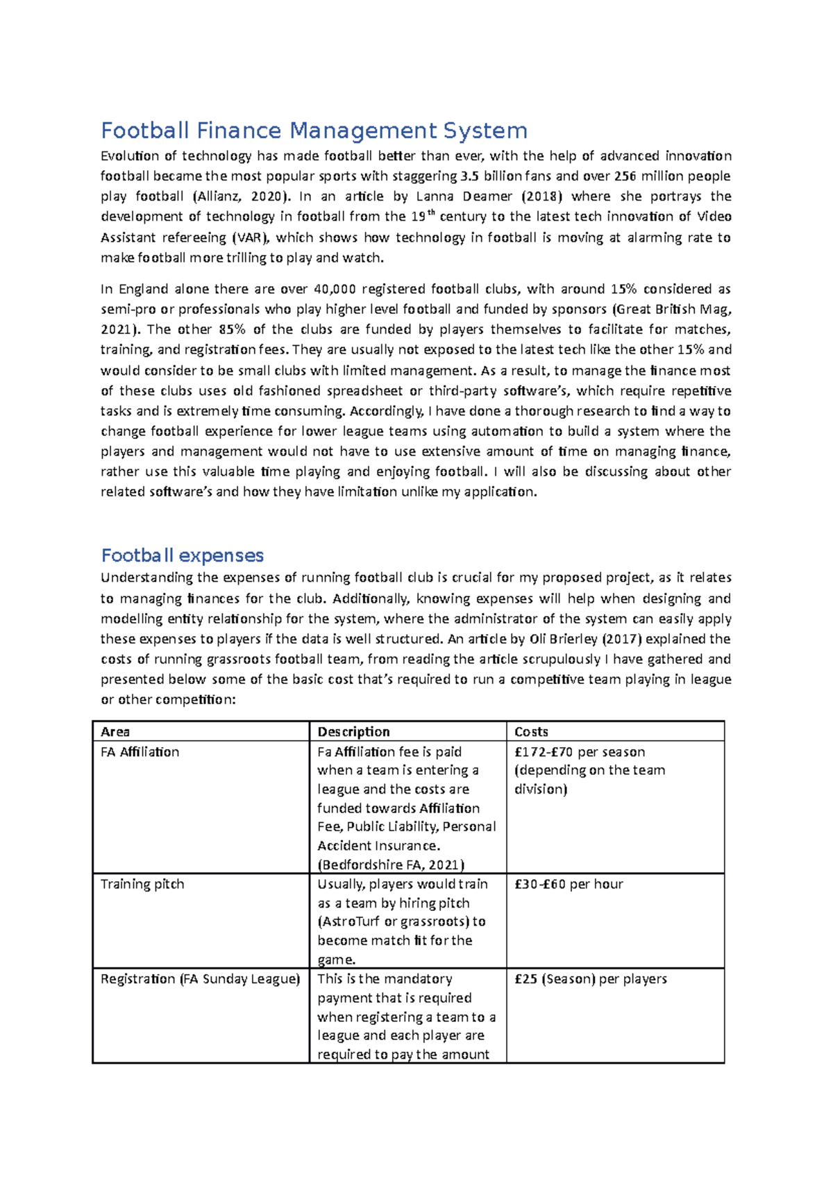 Assignment 1-Project Proposal - Football Finance Management System ...
