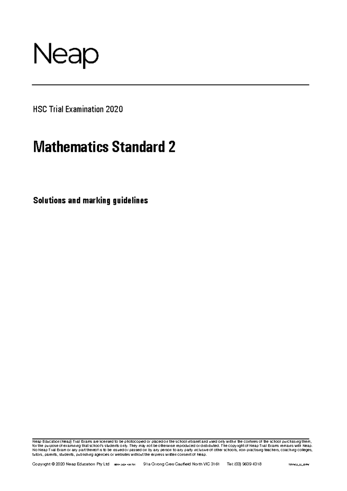HSC Mathematics Standard 2 Trial Exam 2020 Solutions & Guidelines - Studocu
