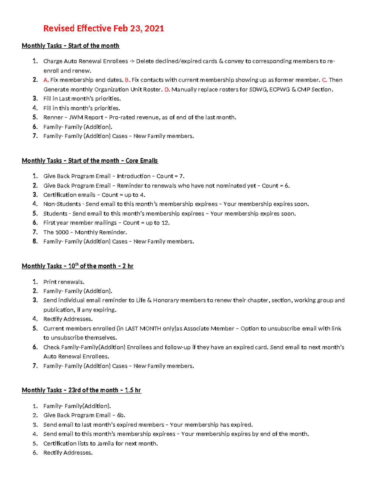 Monthly Tasks Overview and Updates - Effective Feb 2021 - Studocu