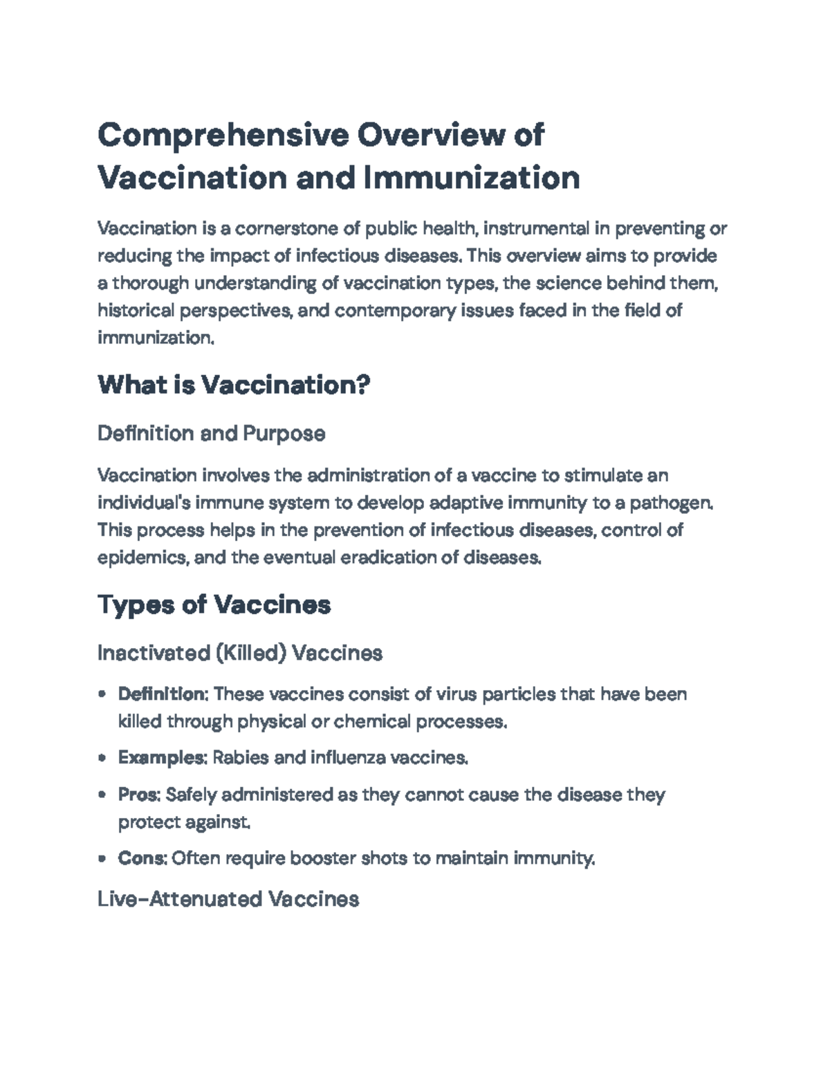Comprehensive Overview of Vaccination and Immunization (PUBH 101 ...