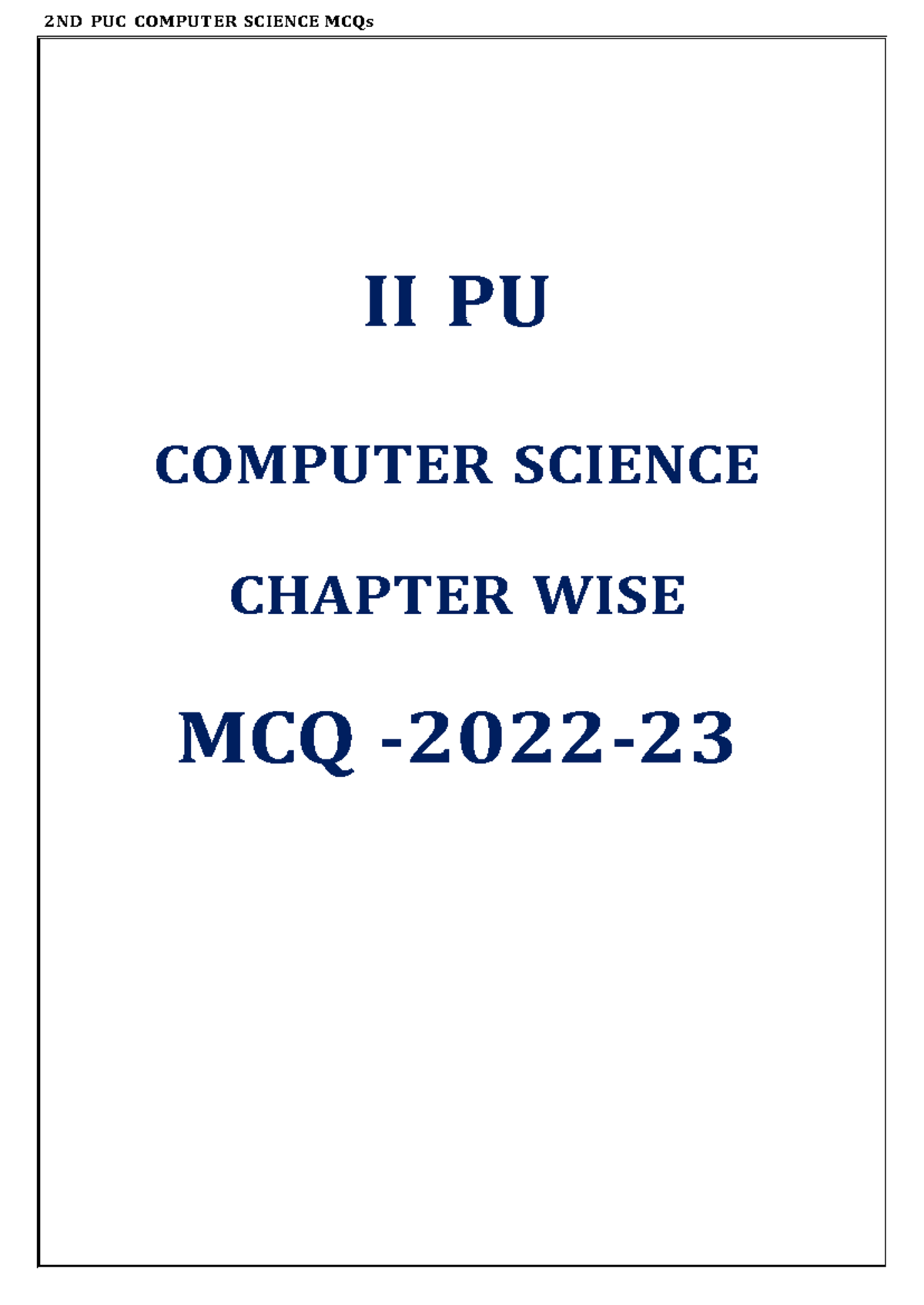 Chapter 01 - PUC NOtes - 2ND PUC COMPUTER SCIENCE MCQs II PU COMPUTER ...